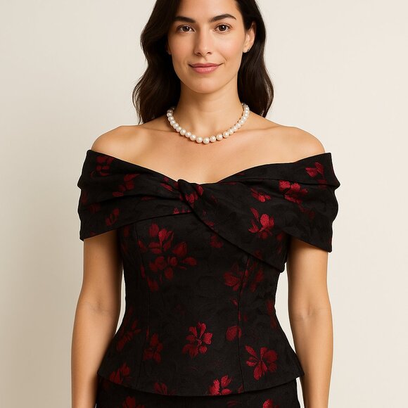 White House Black Market Off-Shoulder Jacquard Corset Top – Size 10 - Picture 1 of 6